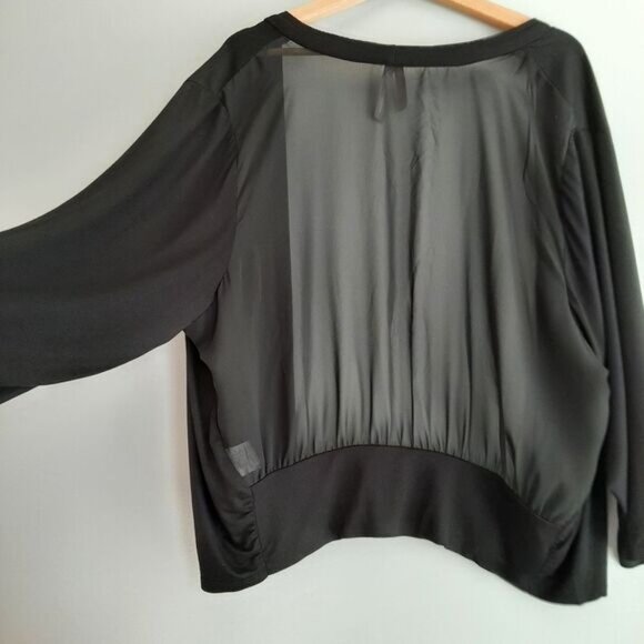 PENNINGTONS | Mixed Media Open Front Sheer Back Cardigan Black Neutral Sz 3X - Picture 10 of 14